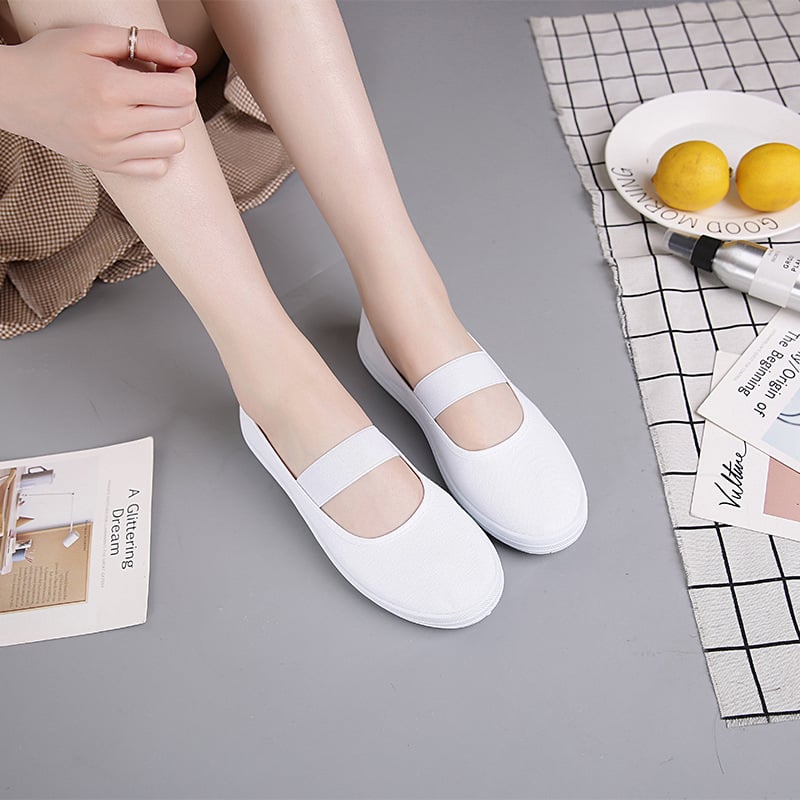 Ballet shoes women flat white nurse shoes elastic band non-slip work shoes comfortable ladies white shoes