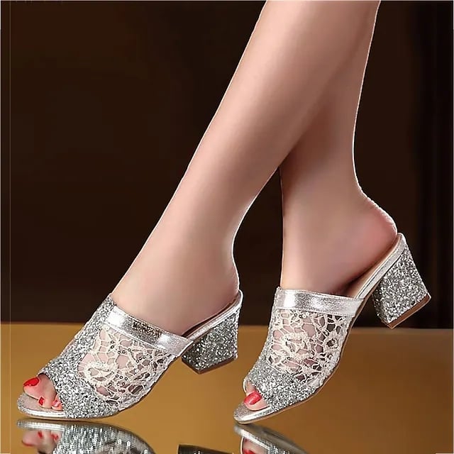 spring and summer new fish mouth middle heel mesh sandals women's shoes thick heel fashion thick bottom women's slipper
