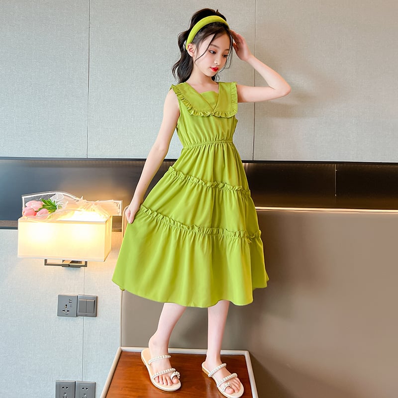Children's and Girls' Summer Dress New Korean Version Fashionable Skirt: Big Children's Summer Over Knee Long Dress