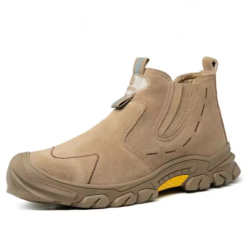 men's casual steel toe caps safety boots slip-on cow suede leather work shoes outdoors worker security ankle botas safe footwear
