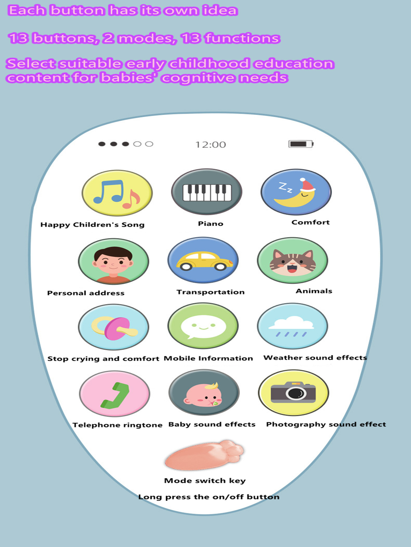 Music Mobile Phone Toy Girl Boy Phone Mini Radish With Soft Color Teether Baby Can Bite Child Simulation Puzzle Christmas Birthd