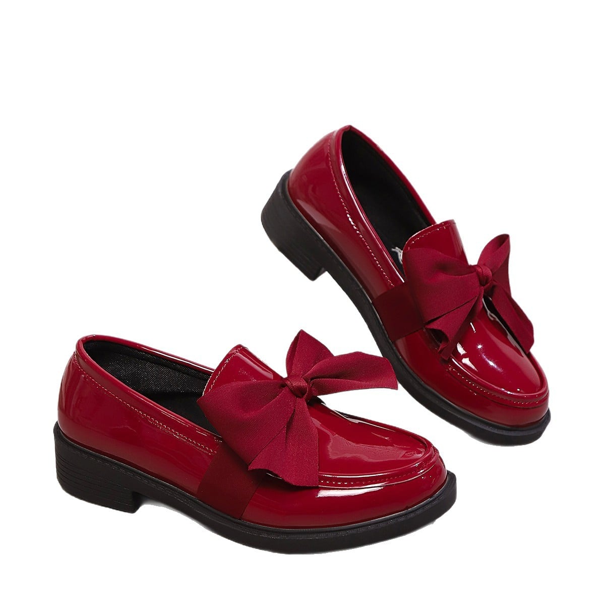 Large British style small leather shoes for women, new butterfly knot thick heel loafers, single shoes