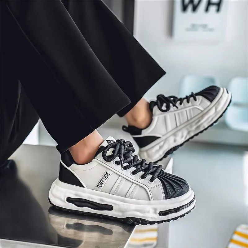Men's Sneakers Design Printing Leather Casual Sports Shoes Fashion Comfortable Height Increased Flat Platform Skateboard Shoes