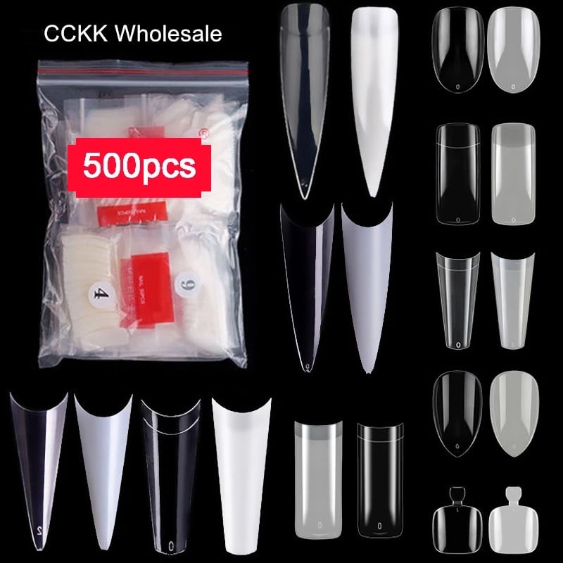 500 Tips Kit Bagged Fake False Nails Full Half French Acrylic ABS For Manicure Fingers Toes Set C Smile Sharp 10 Sizes