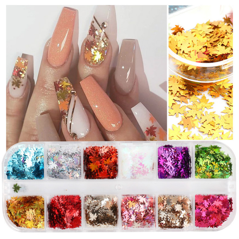 Nail Art Accessories Autumn Net Red Symphony Gradient Maple Leaf Flake Trend Nail Sequins Boxed