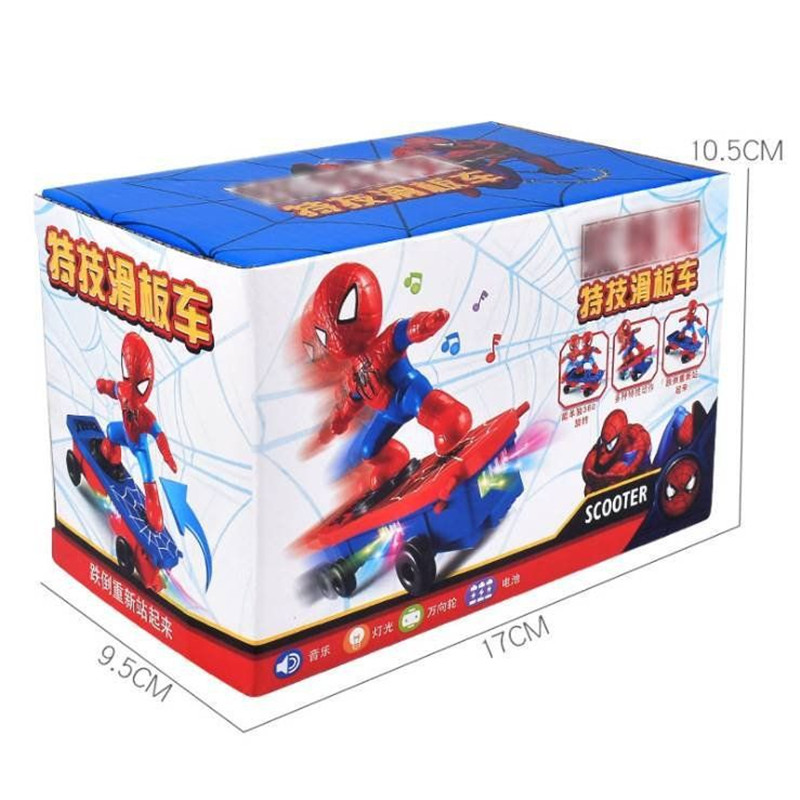 New The Avengers Spiderman Automatic Flip Rotation Skateboard Acousto-optic Car Electric Music Toy Stunt Scooters Christmas Gift