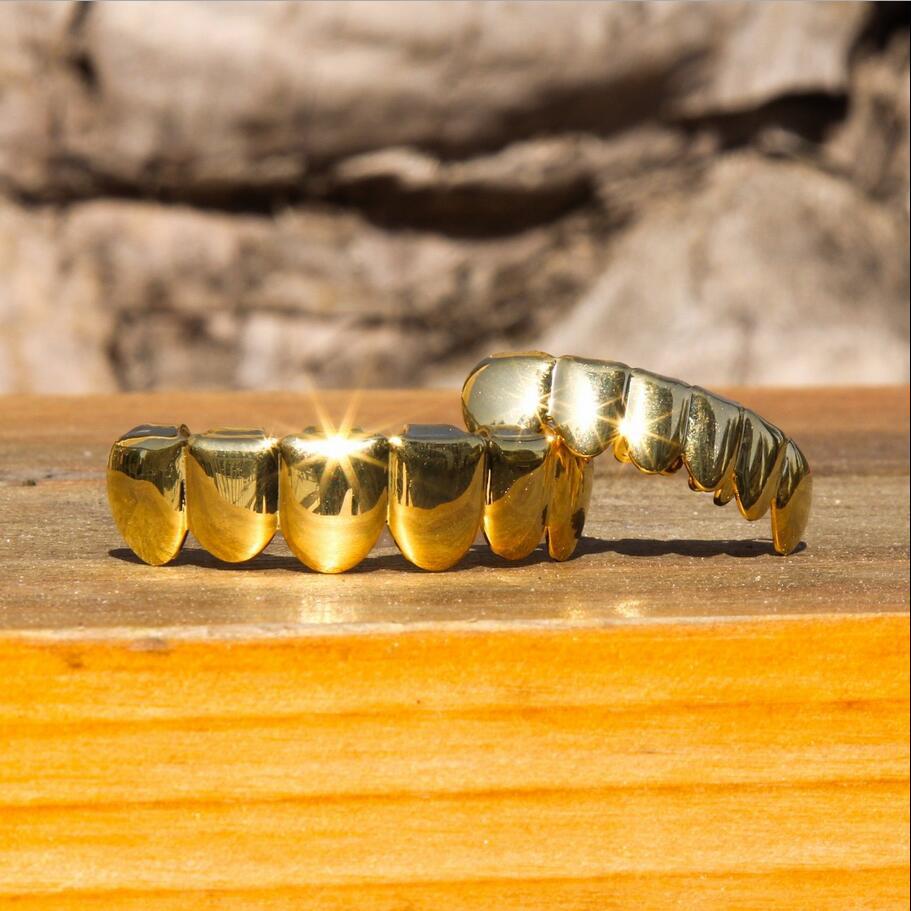 Hip Hop Gold Teeth Grillz Set Top Bottom Tooth Grills Dental Mouth Punk Teeth Caps Cosplay Party Rapper Jewelry
