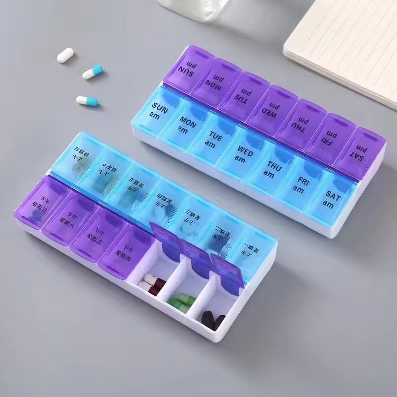7 Days a Week Pill Organizer Morning and Night Pill Holder Storage Box Splitter Travel Medicine Organizer Portable Medicine