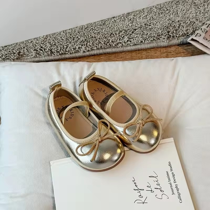 2025 Spring&Autumn Children's Little Leather Shoes for Girls Korean Girls' Soft Sole Bow Anti Slip Fashion Princess Single Shoes