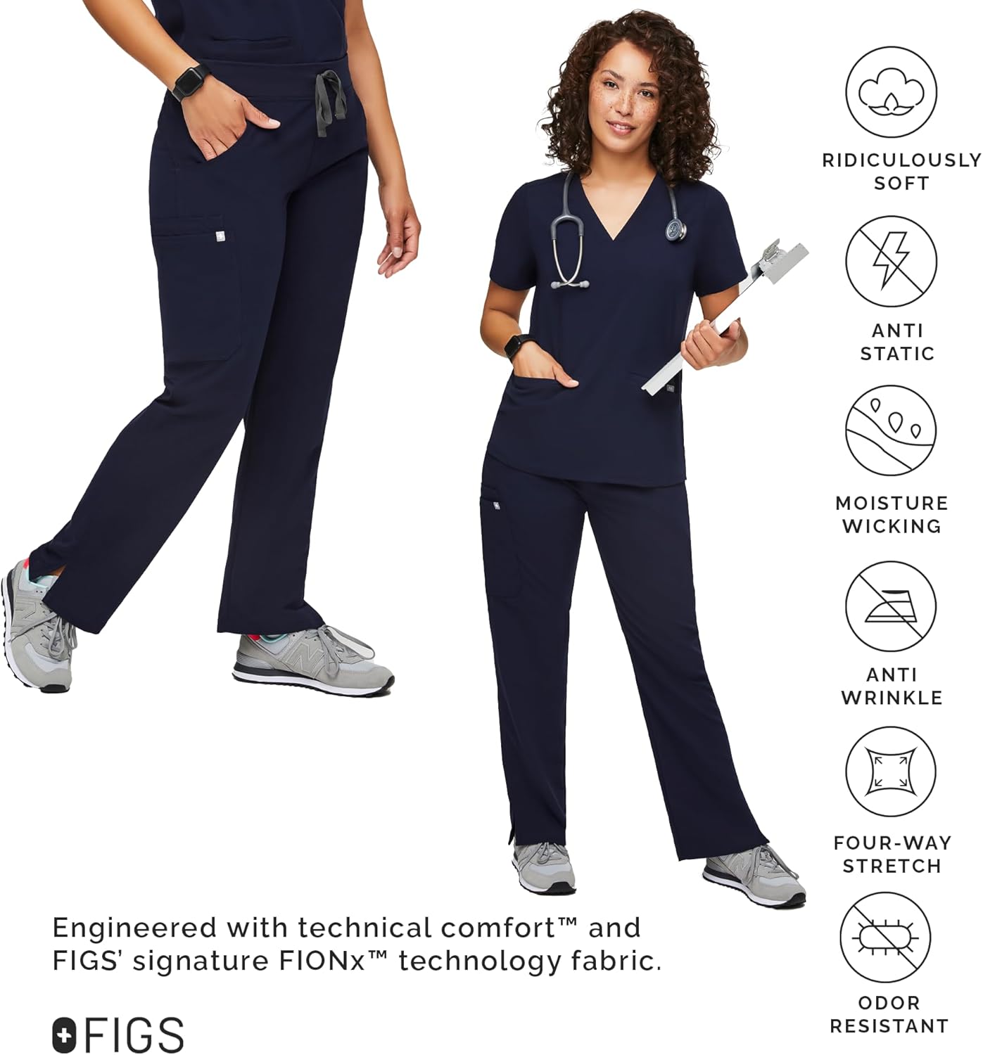 FIGS Kade Cargo Scrub Pants for Women — Classic Fit, Straight Leg, 4 Pockets, Yoga Waistband, Anti-Wrinkle