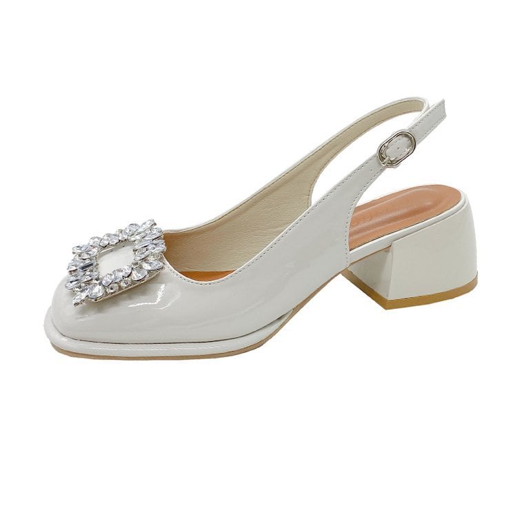 Women's Retro Chunky Heel Sandals StylishRhinestone Decor Buckle Strap Shoes Women'sFashion Slingback Shoes