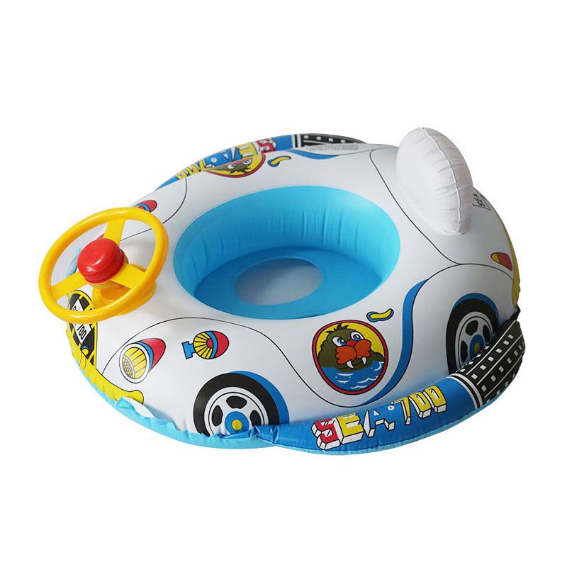 Baby Swimming Pool Float, Cute Car Design Kids Toddler Inflatable Summer Beach Floatie Boat Swim Tube Ring with Handles Safety