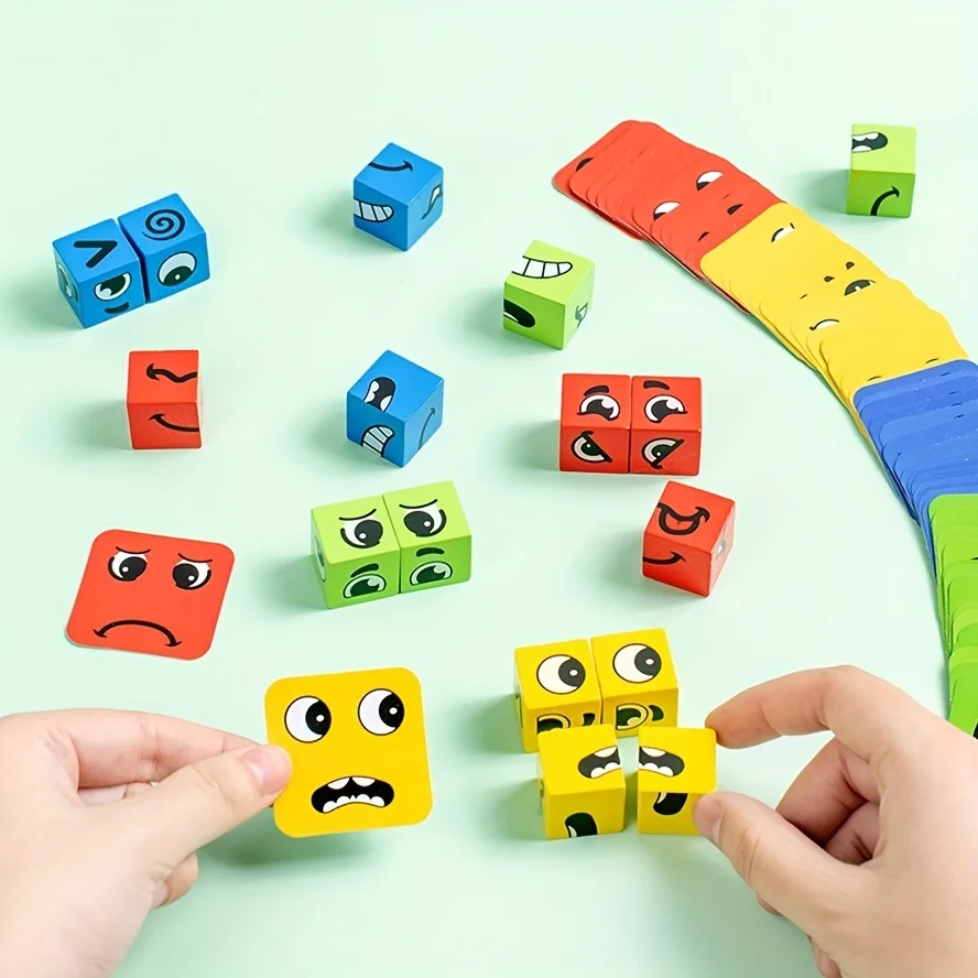 Puzzle Building Blocks Montessori Rubik's Cube Children's Face Changing Expressions Building Blocks Tabletop Games Toys