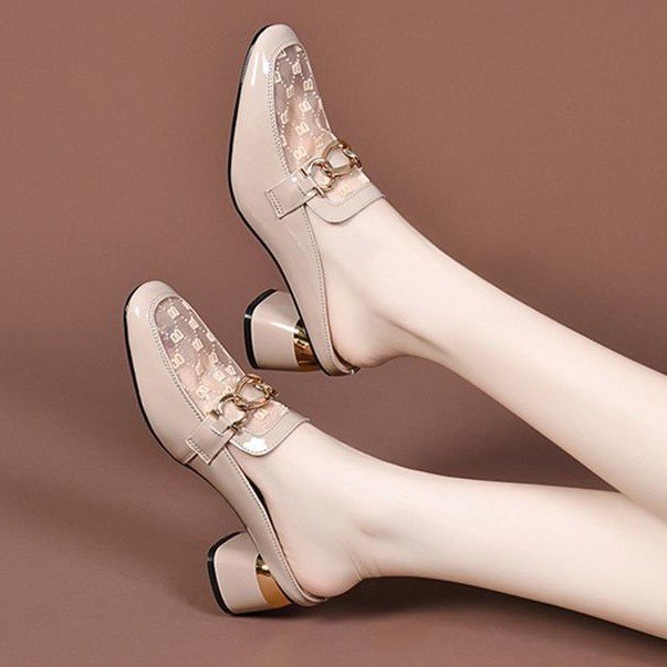 Summer Wear Soft-Soled Sandals Low Heel Thick Heel Fashion Bag Head Half Drag SandalsSoft Leather Mesh Cool