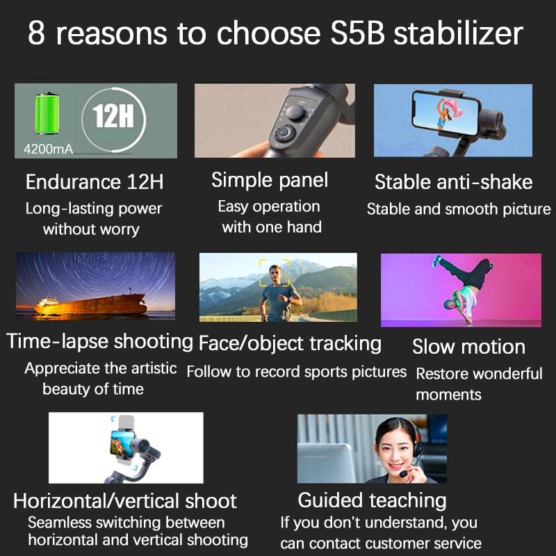 Orsda S5B 3-axis gimbal stabilizer Gopro camera stabilizer shandheld selfie stick Tripod for smartphone connection Bluetooth