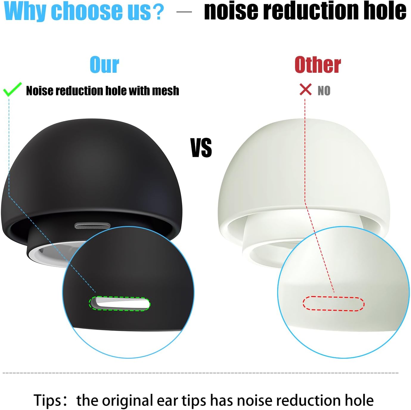 3 Pairs Replacement Ear Tips for AirPods Pro and 2nd Generation with Noise Reduction Hole, Silicone Ear Tips for AirPods Pro with Portable Storage Box