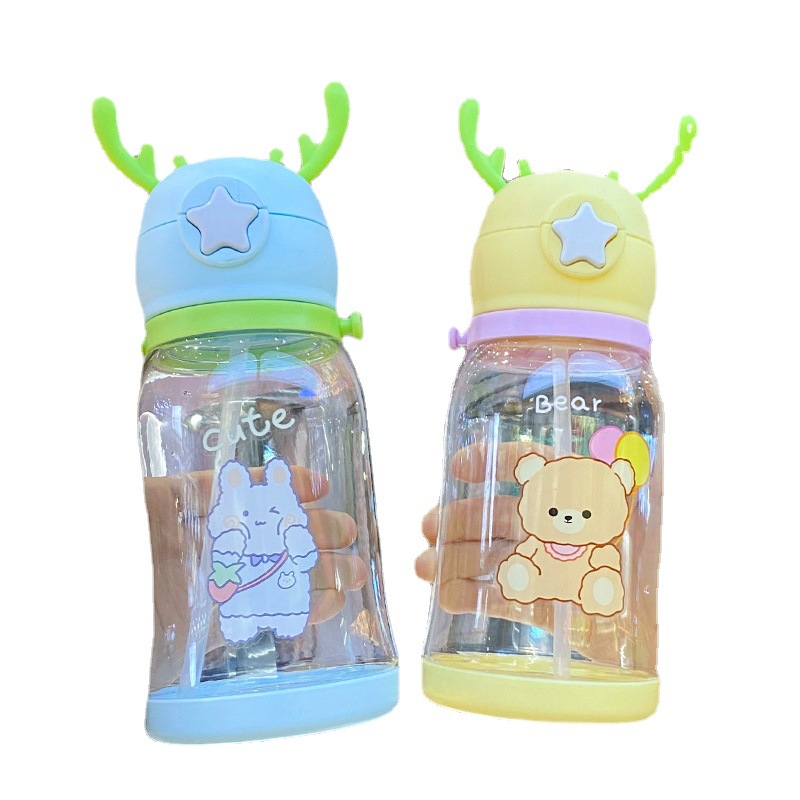Child Sports Bottle with Straw Kids Drinking Water Cups Plastic Sports Water Tumbler Portable Outdoor Hiking Mugs