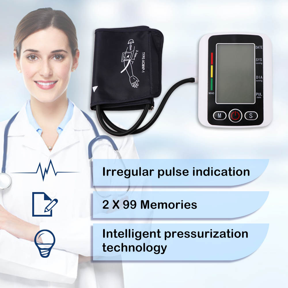 Portable Digital Upper Arm Blood Pressure Monitor Measurement Tool LCD Digital 1 Pcs Sphygmomanometer With Voice Broadcast