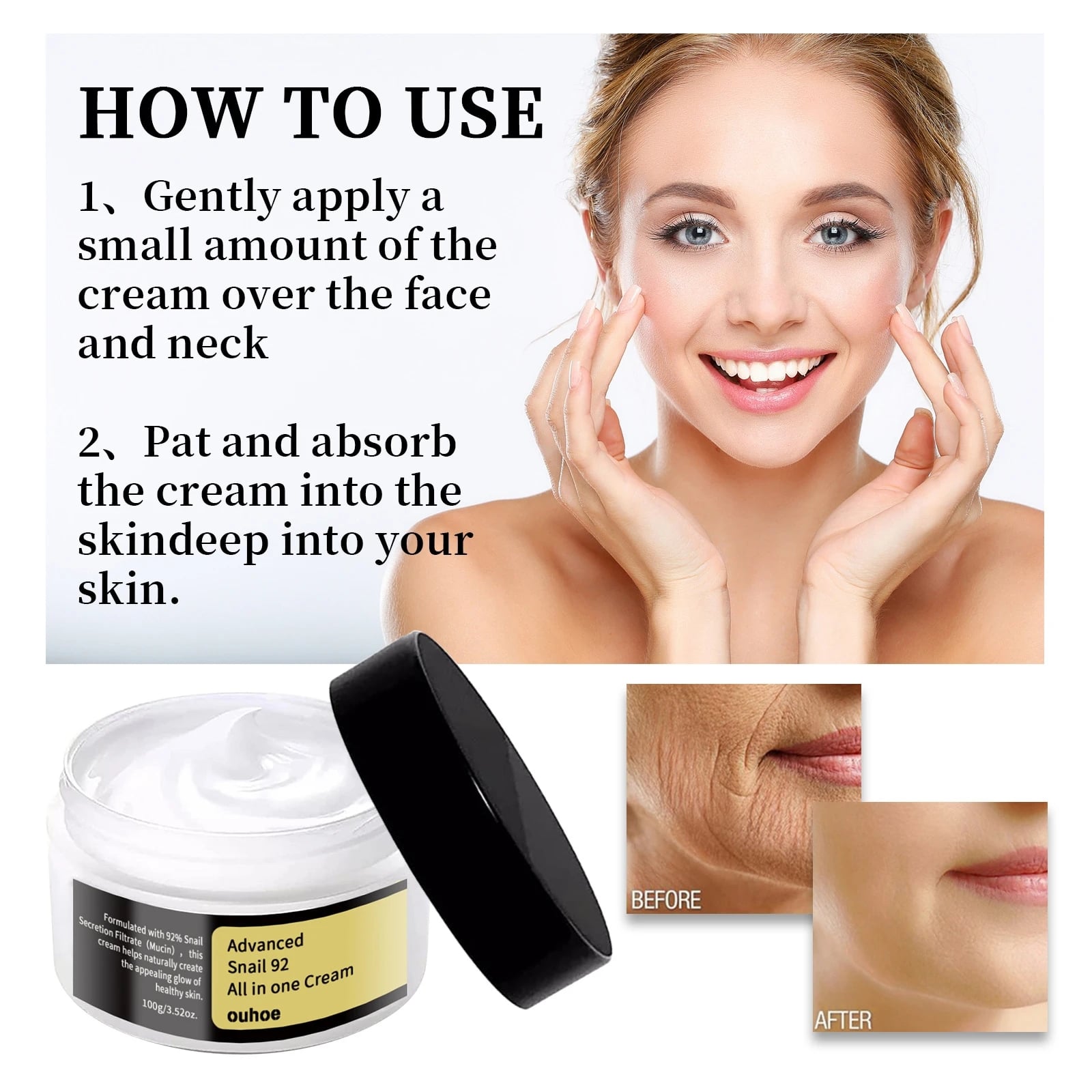 Collagen Snail Mucin 92% Repair Face Cream Repairing Lift Firm Anti-aging Fade Fine Lines Acne Treatment Brightening Skin Care