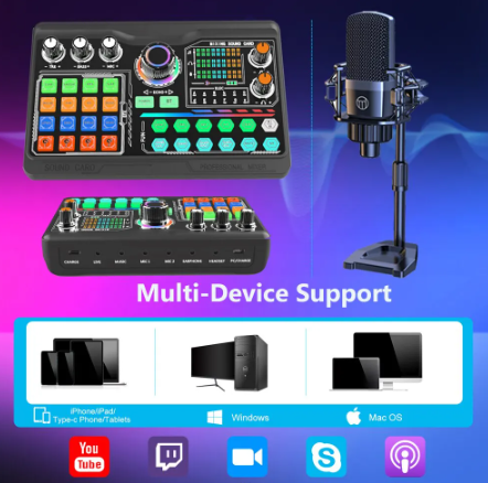 Zealsound Professional Podcast Microphone SoundCard Kit for PC Smartphone Laptop Computer Vlog Recording Live Streaming YouTube