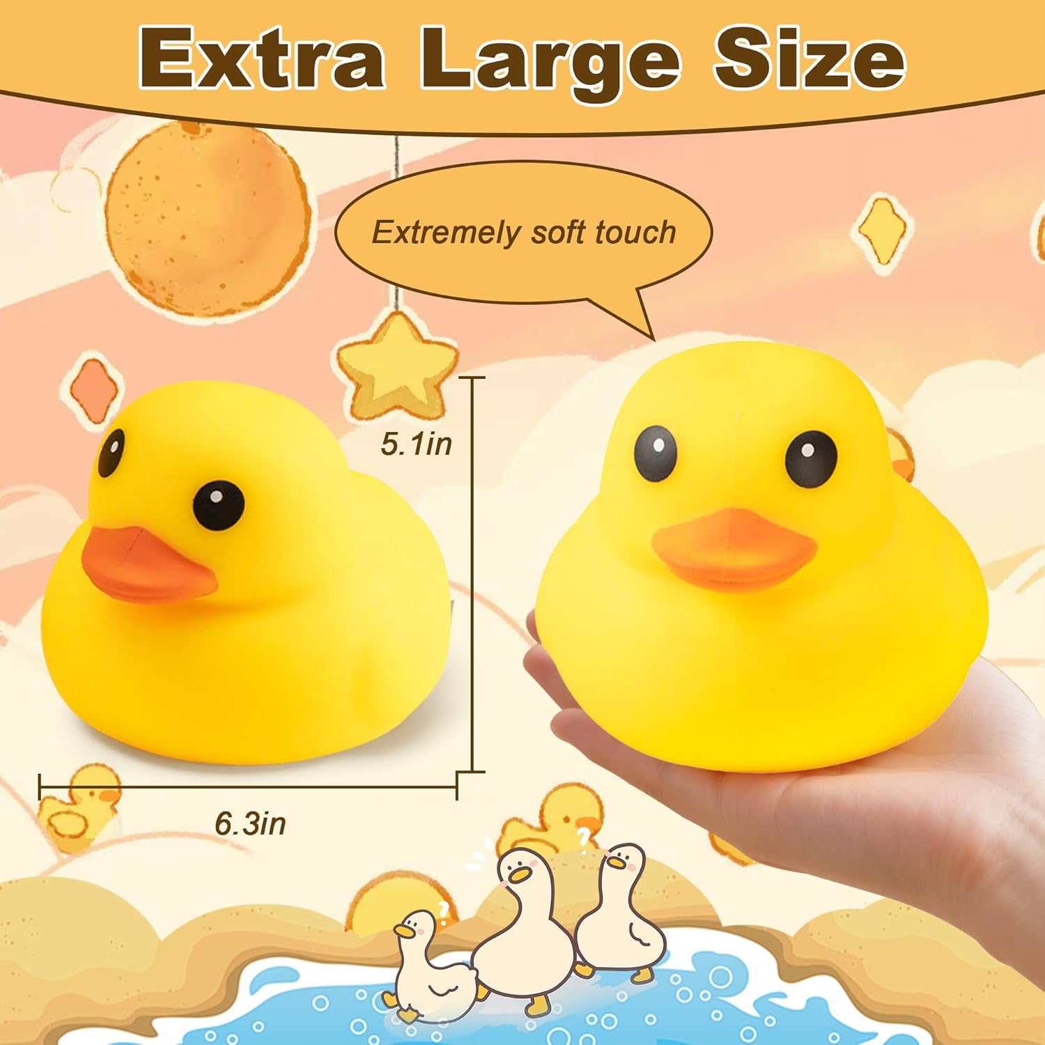 Duck Squishy Squeeze Toy - Cute Stress Relief Toy for Kids & Adults,Soft Rubber Sensory Toys for Anxiety Party Favors Goodie Bag Fillers