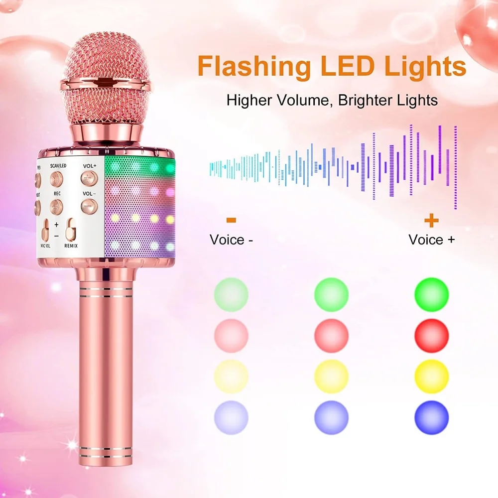 858L Wireless Handheld Microphone Bluetooth-compatible Karaoke Speaker Home KTV Player with Dancing LED Lights Microphones