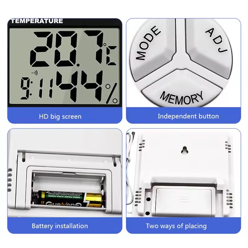 LCD Digital Temperature Humidity Meter HTC-1 HTC-2 Indoor Outdoor Hygrometer Thermometer Weather Station With Clock