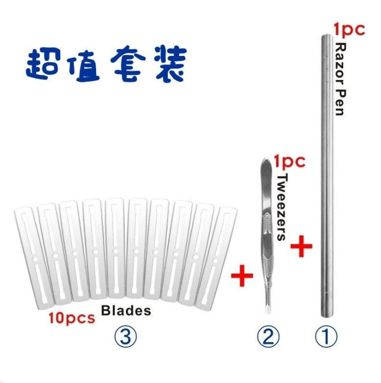 1 Hair Engraving Pen+10 Blades Hair Trimmers DIY Hairstyle Salon Magic Engraved Stainless Steel Pen Barber Hairdressing Scissors