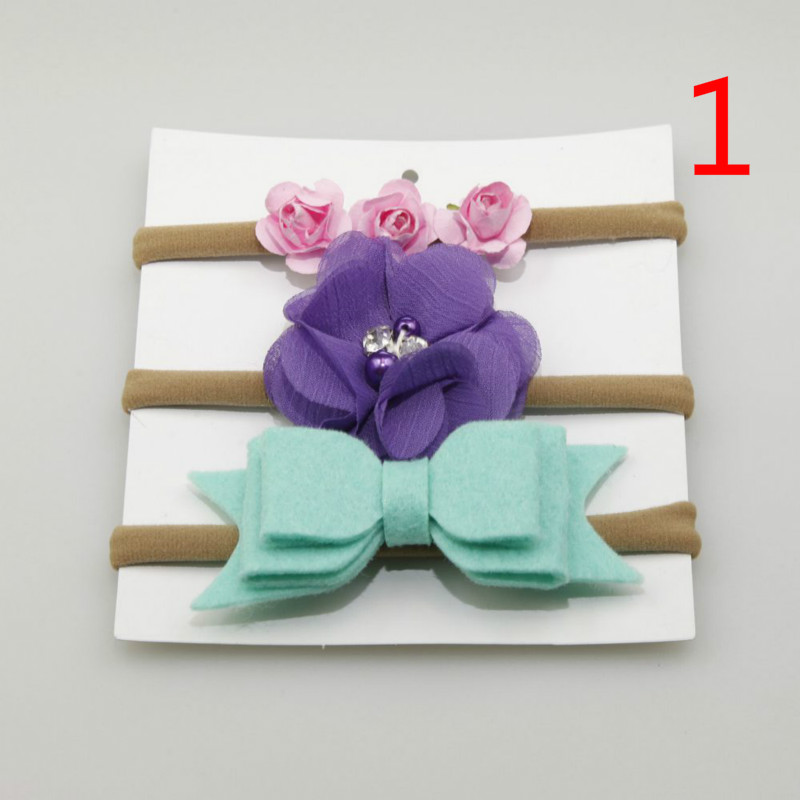 Baby Nylon High Elastic Hair Band Headband Child Cute Flower Bow Head Hair Accessories Set