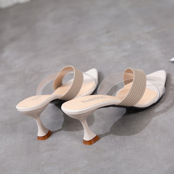 Wholesal New transparent strappy jelly shoes square toe high heels sandals women clear heel summer slippers flip flops for women