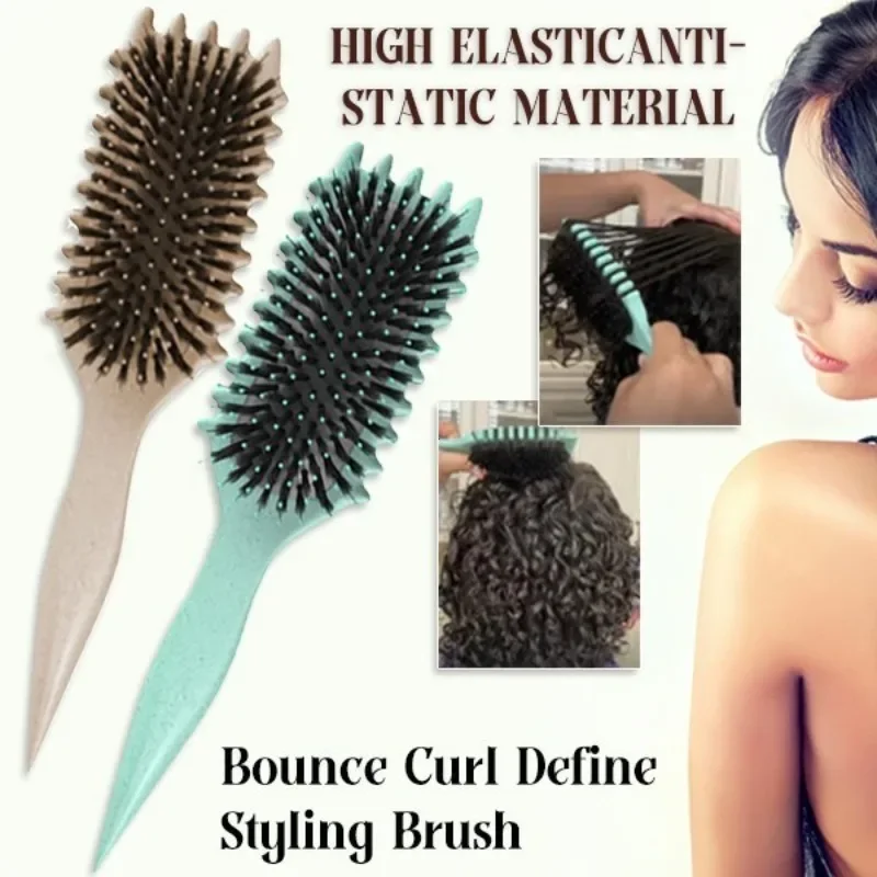 Bounce Curl Define Styling Brush Boar Bristle Detangling Hair Brush Tangled Hair Comb Shaping Defining Curls Barber Styling Tool