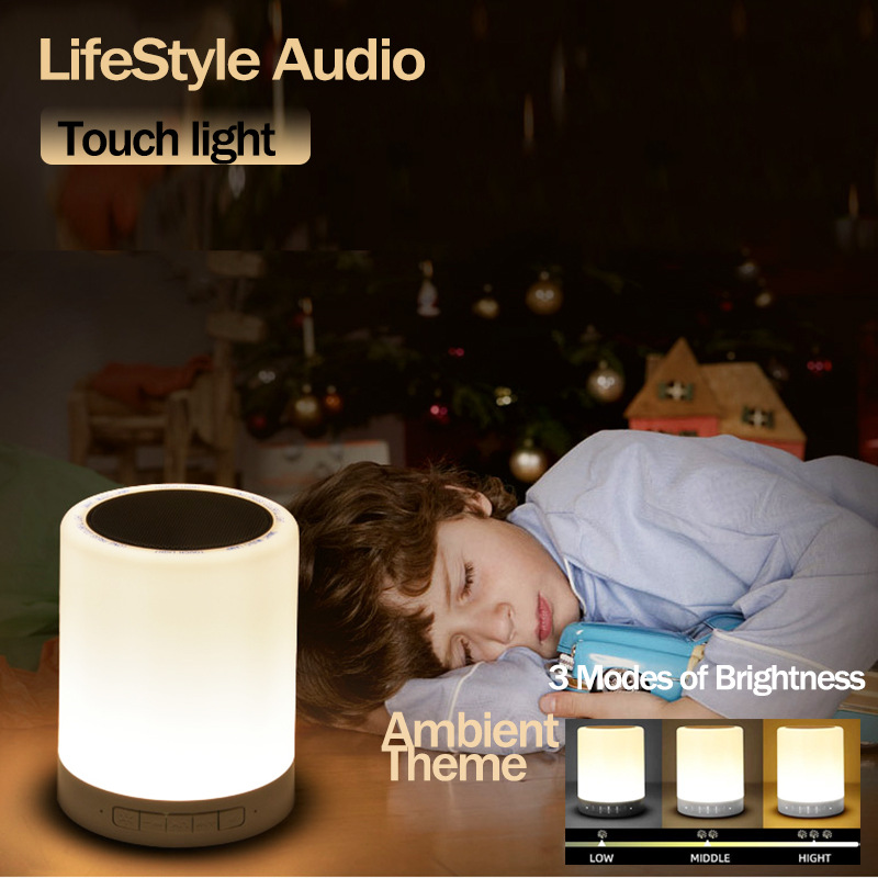 Bluetooth Speaker LED Night Light Touch Sensor with BT Speaker Subwoofer USB Rechargeable Dimmable Table Lamp for Bedroom Office