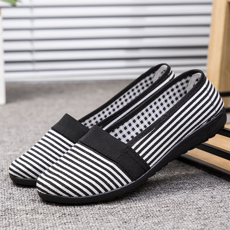 Women's Breathable Cloth Shoes Fashion stripe flat Casual shoes Female Comfortable non-slip single shoes Work shoes