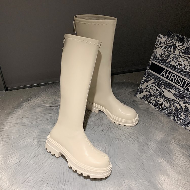 Real soft leather tall Martin boots women's autumn new round toe thick heel side zipper thick sole mid-length leather boots