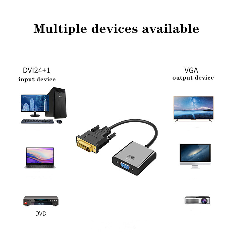 TISHRIC DVI-D DVI To VGA Adapter Video Cable Converter 24+1 25Pin DVI-D To VGA 15Pin Active 1080P For Projector TV PS3 PS4 PC