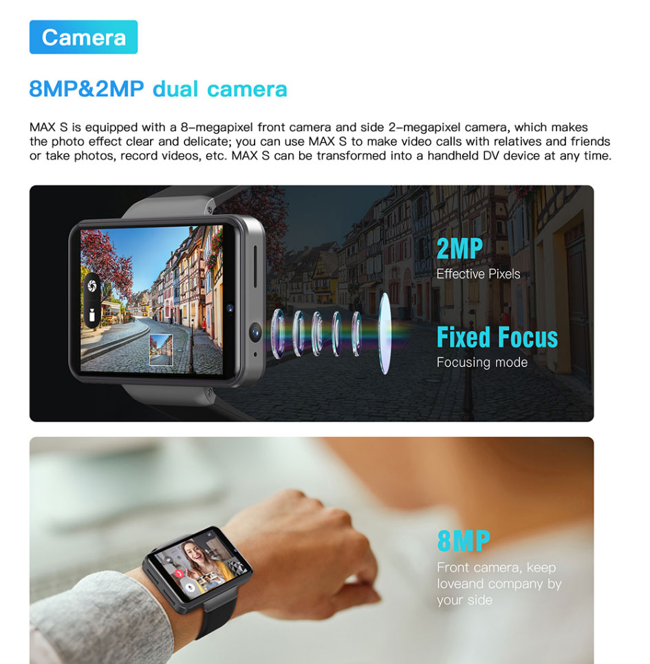 Ticwris Max S 4G Android Smart Watch For Men 2.4" Display Face ID 2000mAh 3GB 32GB 8MP Dual Camera GPS Bluetooth Smartwatch