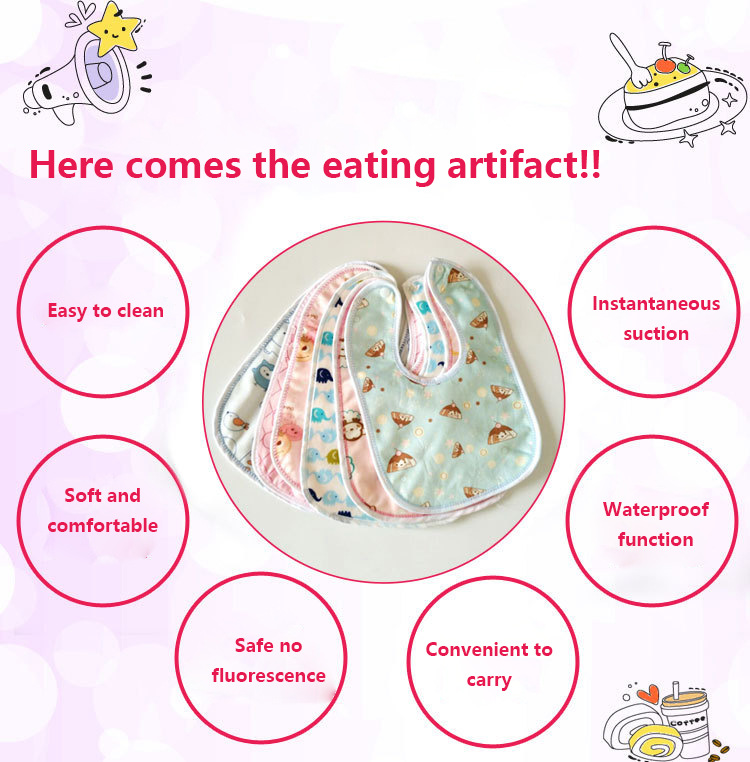 10pcs Baby Cartoon Snap Waterproof Bib Super Soft Baby Bib Newborn Crystal Velvet Saliva Towel