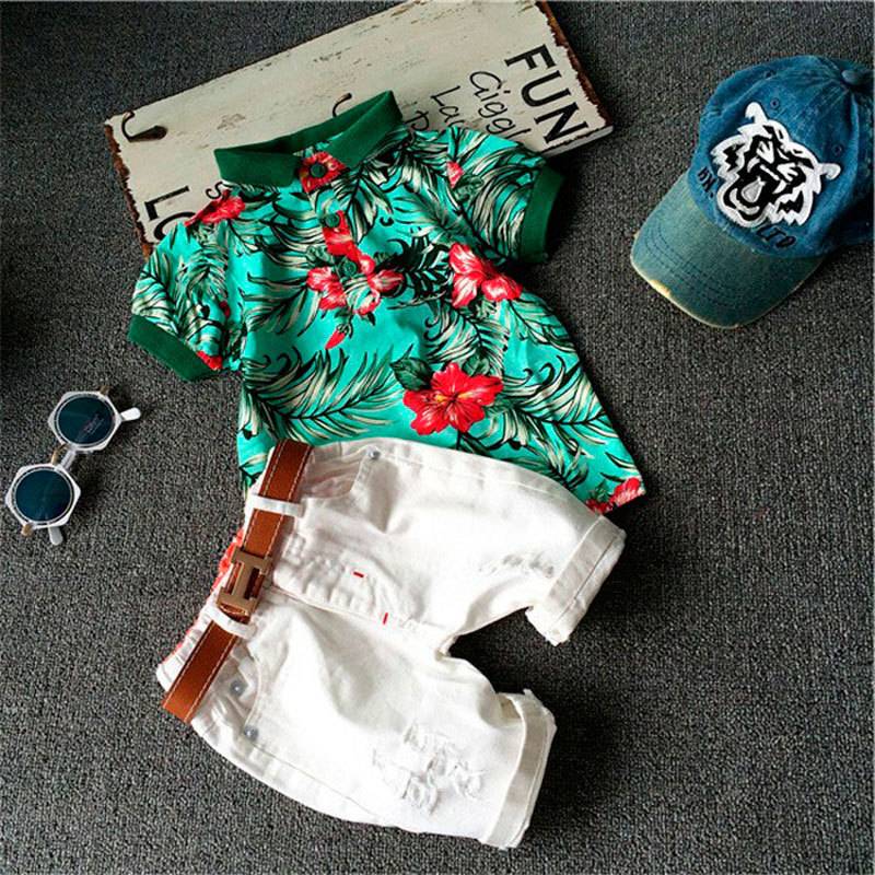 2 Pieces Of Children'S Clothing Set, Flower T-Shirt Top And Shorts Set (Excluding Belt)