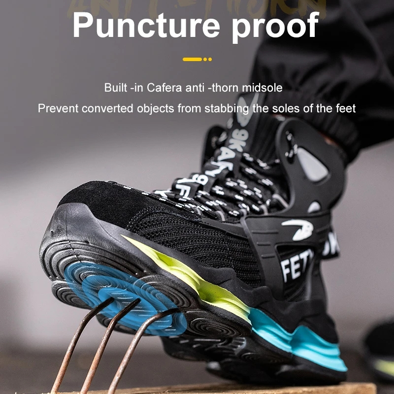 2023 new flying fabric labor protection shoes are anti-smashing and stab-proof, penetrating gas steel headband and high-top safe