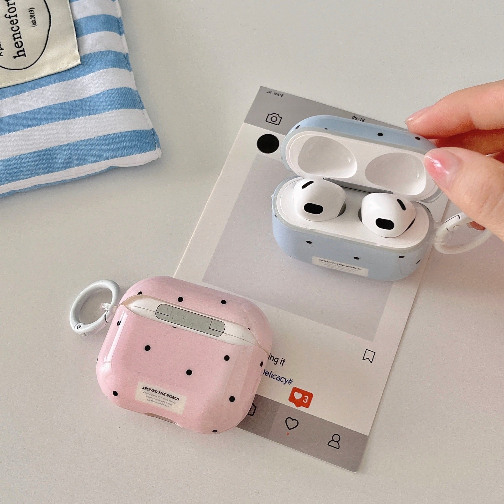 1PC Simple Chic Pink Green Polka Dots Solid Color Protective Earphone Case Cover for AirPods 1 2 3 4 Pro 2 Pro 3