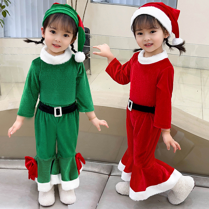 Baby Girl Christmas Outfits Long Sleeve Bell Bottom Pant Christmas Clothes Set Santa Costume Cosplay Clothes