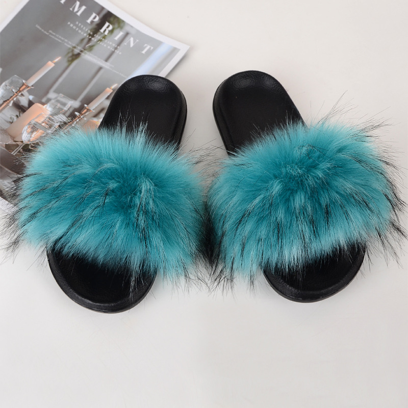 Imitation fox fur slippers ins fashion fur fur slippers women's outer wear home slippers
