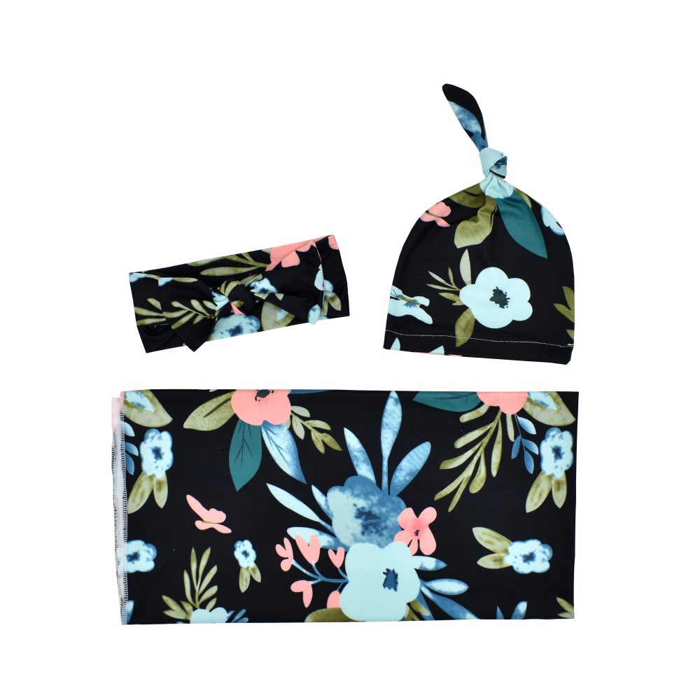 0-1 Years Old Printed Baby Wrap Cover Newborn Wrapped Tire Cap Three-piece Printed Elastic Wrap Cover 80*80cm
