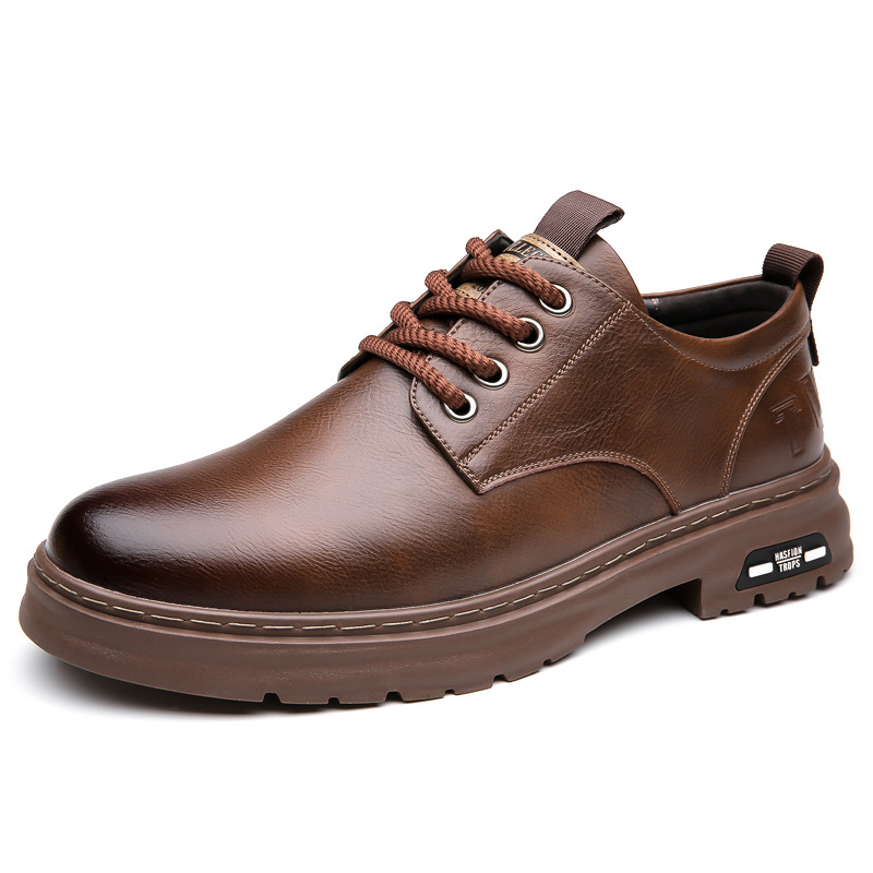 Retro New Men's Leather Shoes Handmade Business Casual Workwear Men Shoes Solid Color Lace Up Soft Sole Breathable Sports Shoes