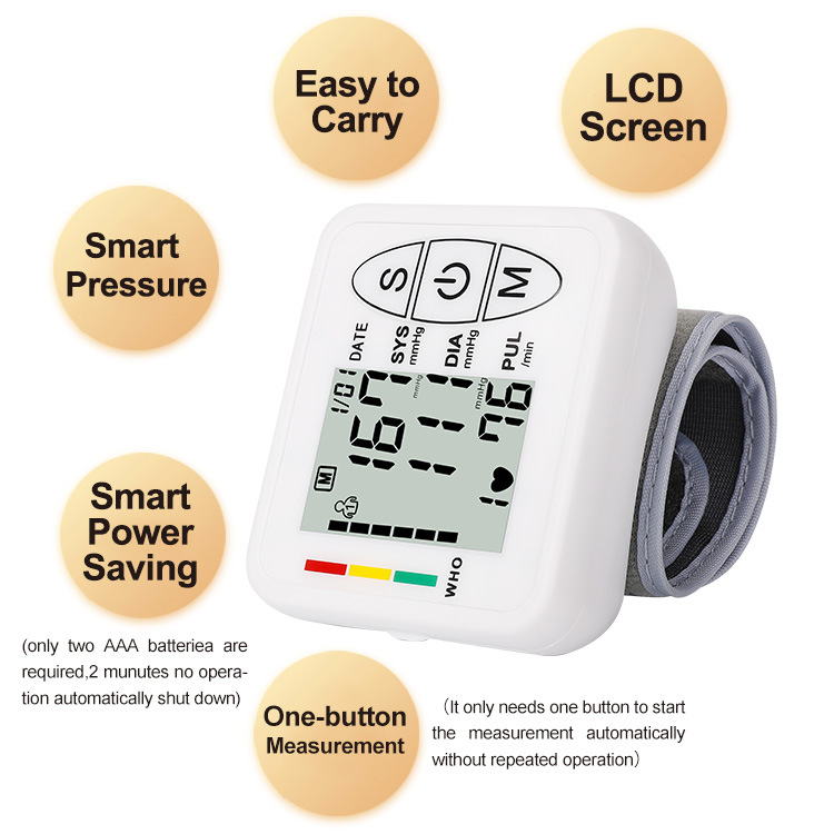 Tonometer Automatic Wrist Digital Blood Pressure Monitor Digital lcd Sphgmomanometer Heart Beat Rate Pulse Meter