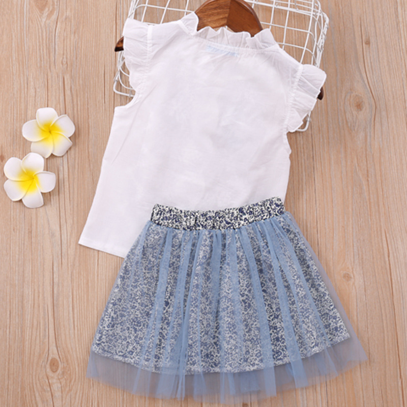 Girls Clothing Sets New Summer Sleeveless T-shirt+Print Bow Skirt 2Pcs for Kids Clothing Sets Baby Clothes Outfits