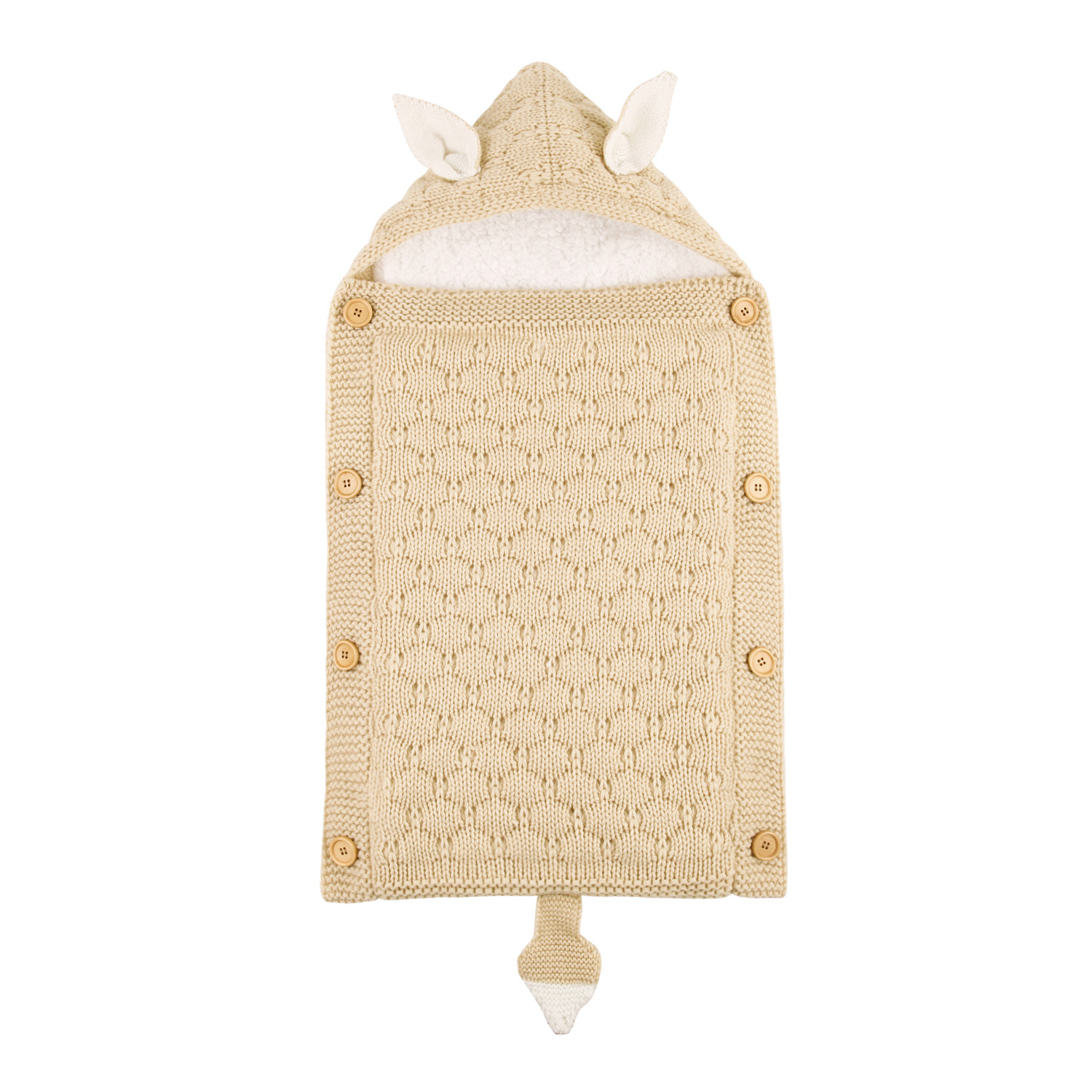 Autumn and winter baby stroller sleeping bag with knitted buttons and plush insulation Mini ear small tail sleeping bag