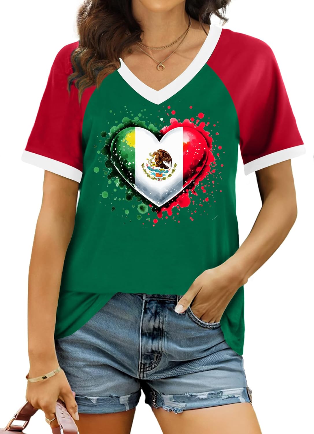 LAZYCHILD Mexico Shirts for Women Mexican Graphic T-Shirts Mexico Flag Print Casual Short Sleeve Tops
