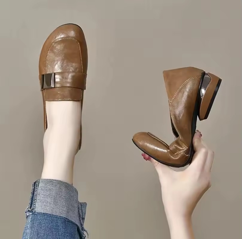Women High Heels Summer New Fashion Soft British Style Round Toe Casual Women Sports Low Heel Oxford Soft Leather High Heels