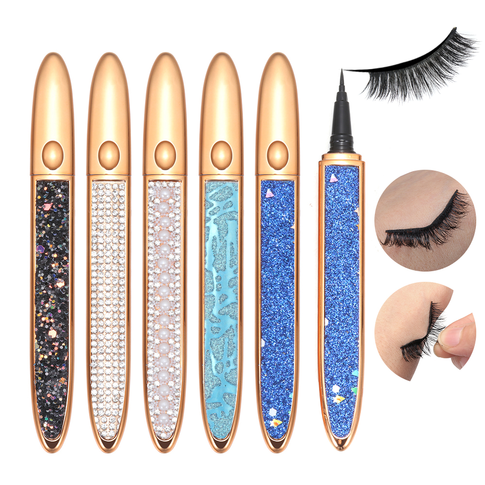 New 2 In 1 Magic Lash Liner Glue Pen Self-adhesive Non Magnetic No Glue Bling Glitter Liquid Eyeliner Waterproof Eye Makeup Tool